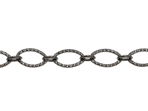 Gunmetal 9x6mm Textured Oval Cable Chain - Sold By 6 Inches