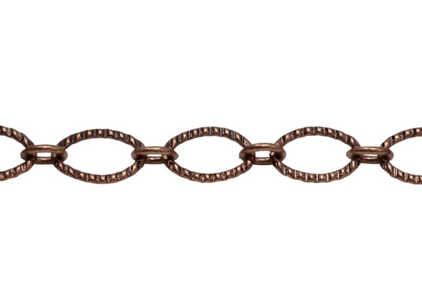 Antique Copper 9x6mm Textured Oval Cable Chain - Sold By 6 Inches