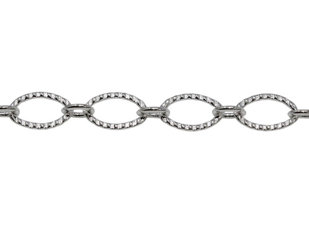 Silver 9x6mm Textured Oval Cable Chain - Sold By 6 Inches