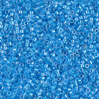 Delicas Size 11 Miyuki Seed Beads -- 076 Crystal AB / Light Blue Lined