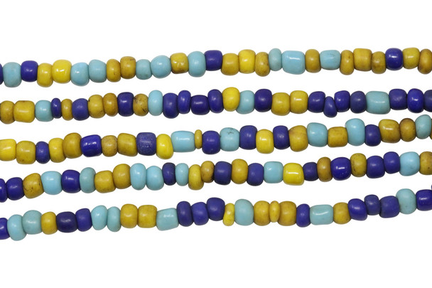 Vintage Maasai Glass Beads Polished 4-2mm Semi Round - Blue, Navy, Yellow