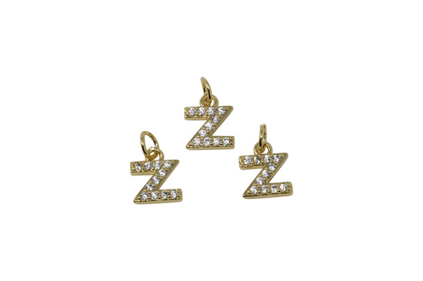 Gold Plated Micro Pave 8mm "Z" Letter Charm