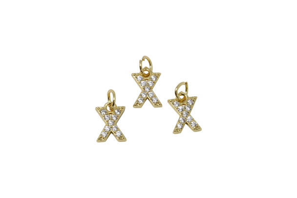 Gold Plated Micro Pave 8mm "X" Letter Charm