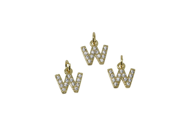 Gold Plated Micro Pave 8mm "W" Letter Charm