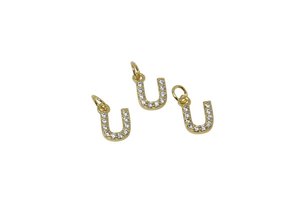 Gold Plated Micro Pave 8mm "U" Letter Charm