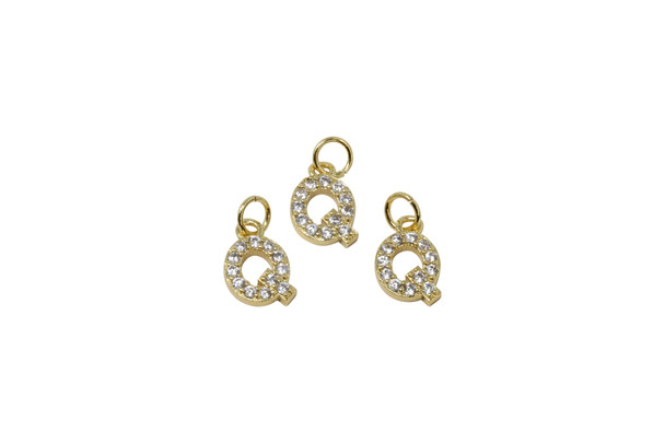 Gold Micro Pave 8mm "Q" Letter Charm