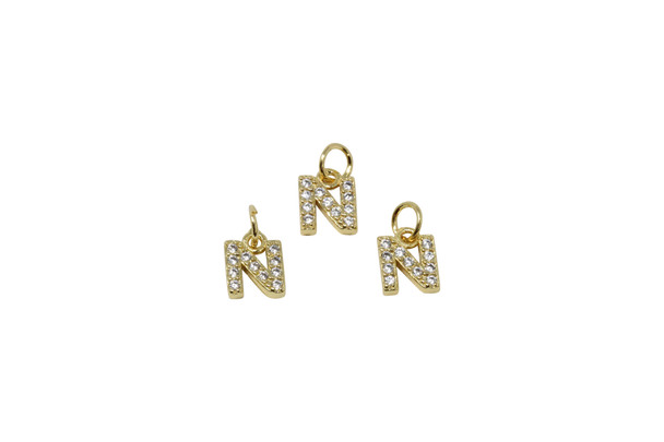 Gold Plated Micro Pave 8mm "N" Letter Charm