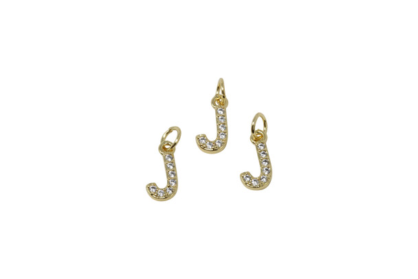 Gold Plated Micro Pave 8mm "J" Letter Charm