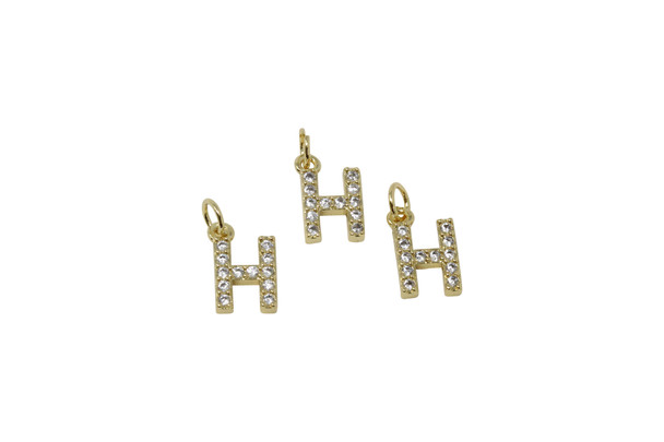 Gold Plated Micro Pave 8mm "H" Letter Charm