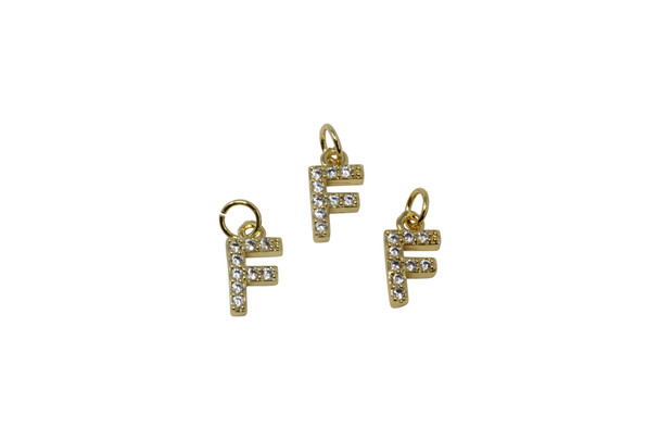 Gold Micro Pave 8mm "F" Letter Charm