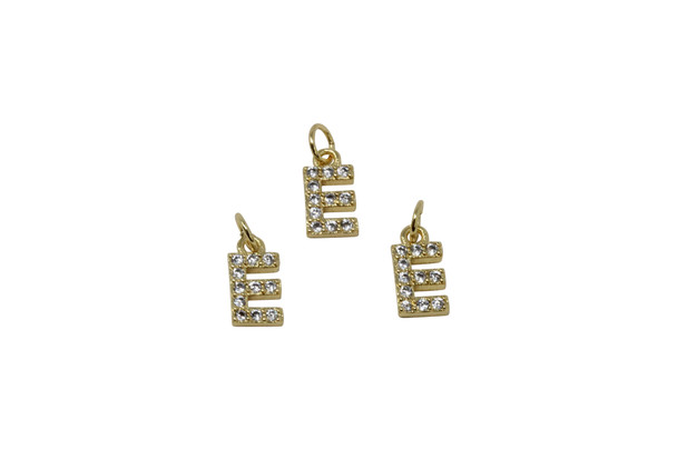 Gold Plated Micro Pave 8mm "E" Letter Charm