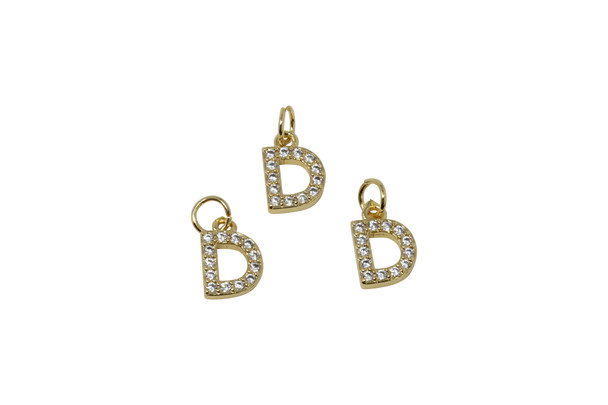 Gold Micro Pave 8mm "D" Letter Charm