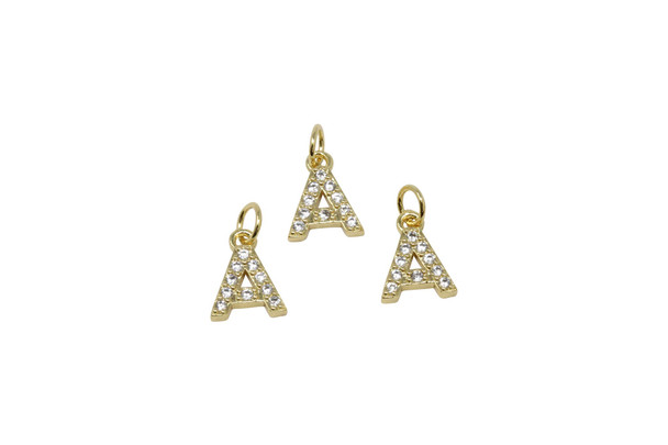 Gold Plated Micro Pave 8mm "A" Letter Charm