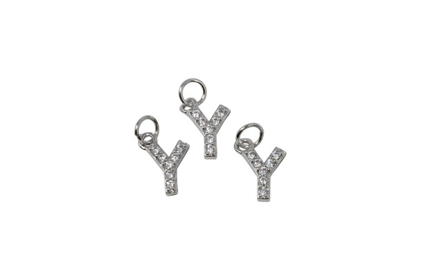 Silver Micro Pave 8mm "Y" Letter Charm