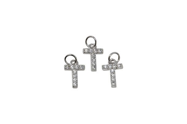 Silver Micro Pave 8mm "T" Letter Charm