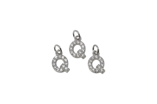 Silver Plated Micro Pave 8mm "Q" Letter Charm
