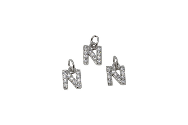 Silver Plated Micro Pave 8mm "N" Letter Charm