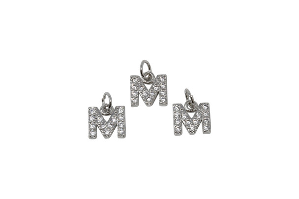 Silver Plated Micro Pave 8mm "M" Letter Charm
