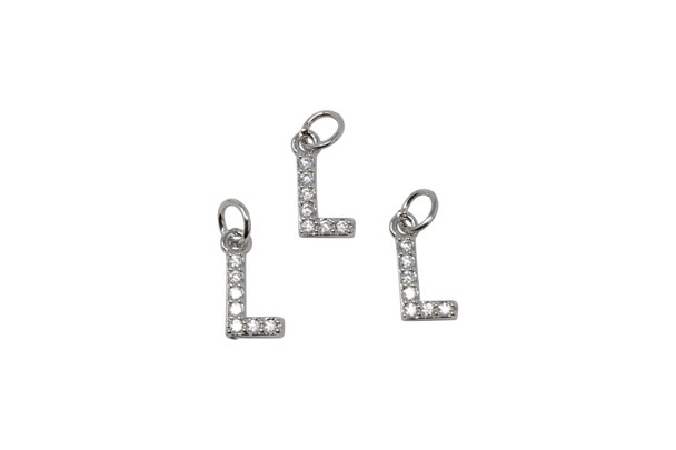 Silver Plated Micro Pave 8mm "L" Letter Charm