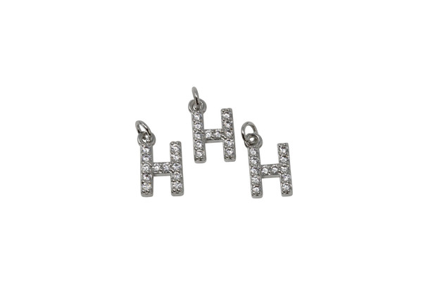 Silver Micro Pave 8mm "H" Letter Charm