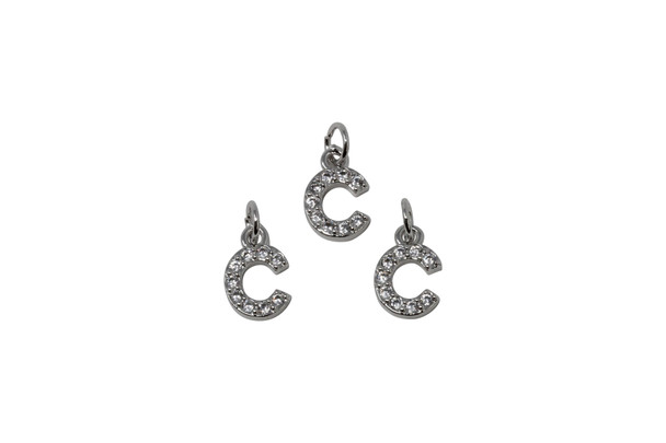 Silver Micro Pave 8mm "C" Letter Charm