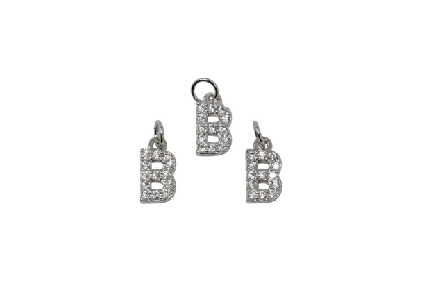 Silver Plated Micro Pave 8mm "B" Letter Charm