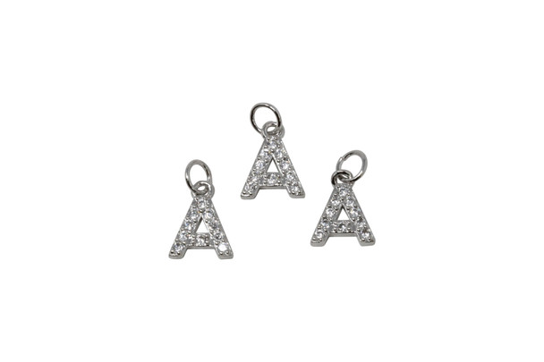 Silver Plated Micro Pave 8mm "A" Letter Charm
