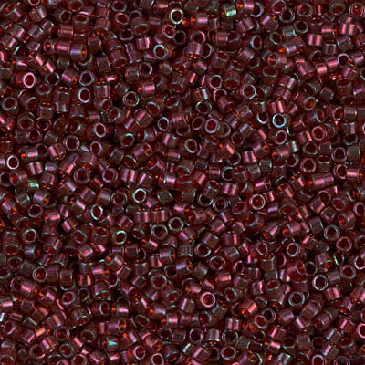 Delicas Size 11 Miyuki Seed Beads -- 105 Transparent Red / Gold Luster