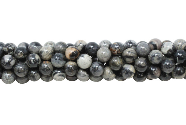 Black Silver Leaf Jasper Polished 8mm Round