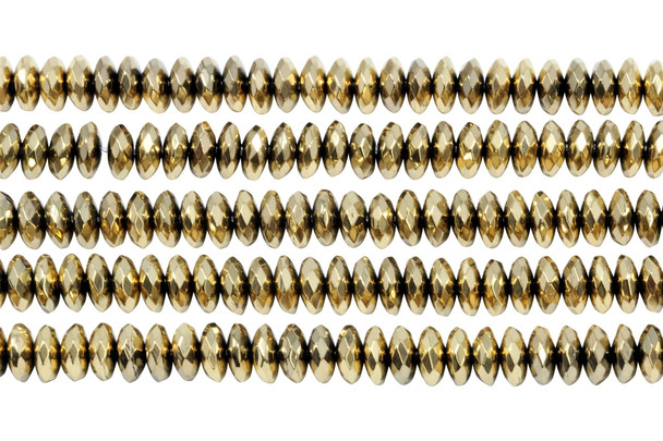 Gold Plated Hematite Polished 4x8mm Faceted Rondelle