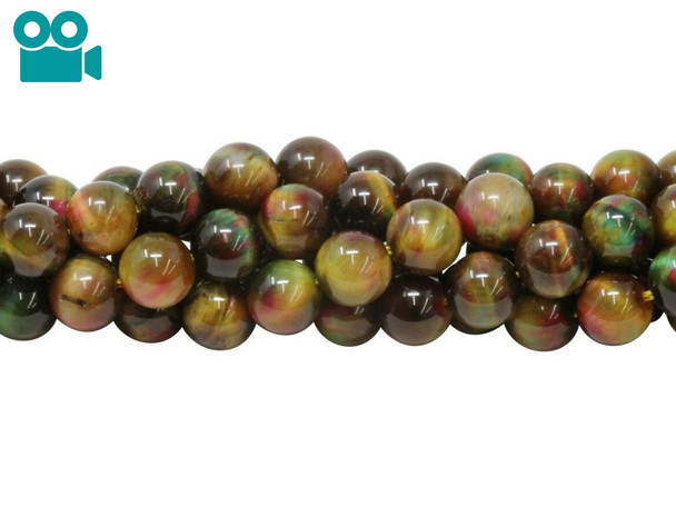 Tiger Eye A Grade Polished 8mm Round Galaxy - Autumn Mix