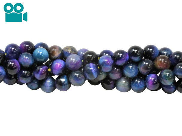 Tiger Eye A Grade Polished 6mm Round Galaxy - Blue Mix