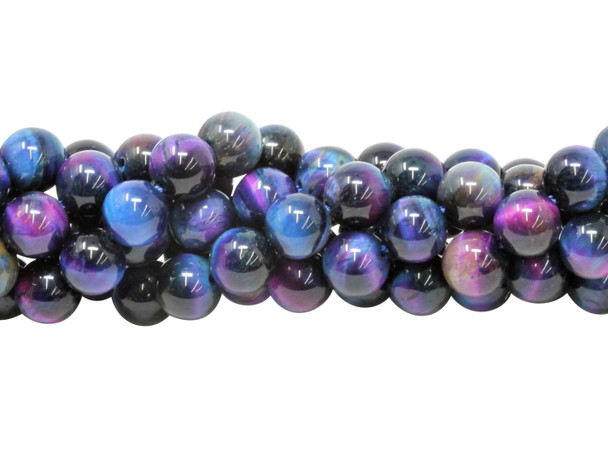 Tiger Eye Polished 8mm Round Galaxy - Blue Mix