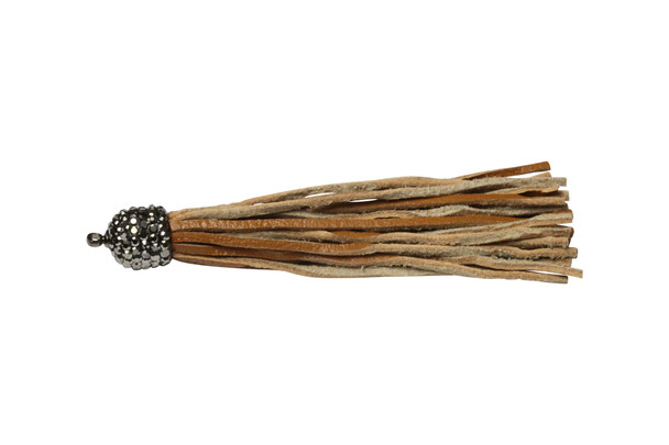 Embellished 3 Inch Brown Leather Tassel