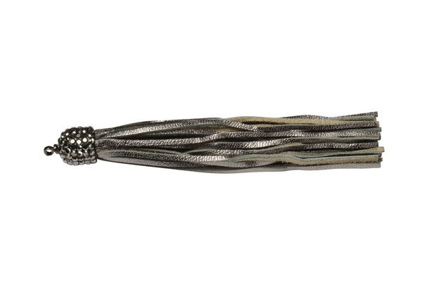 Embellished 3 Inch Gunmetal Leather Tassel
