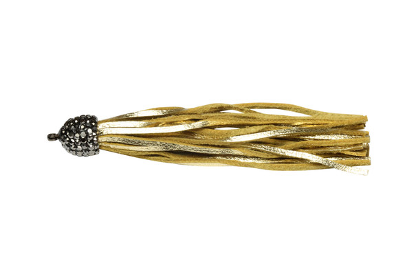 Embellished 3 Inch Gold Leather Tassel