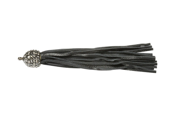 Embellished 3 Inch Black Leather Tassel