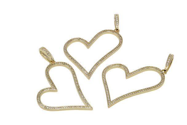 Gold Plated Micro Pave 40-45mm Open Heart Pendant