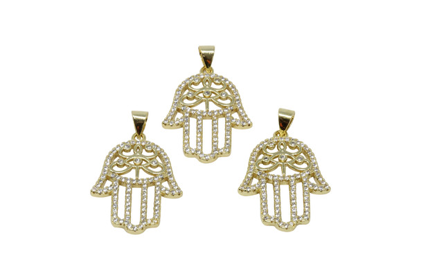 Gold Plated Micro Pave 20x24mm Hamsa Hand Charm