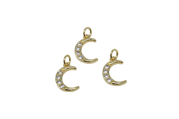 Gold Plated Micro Pave 10x12mm Crescent Moon Charm