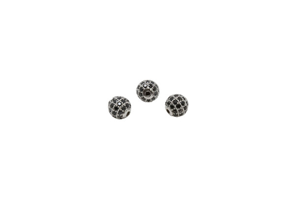 Rhodium Plated Micro Pave 6mm Black Round Bead
