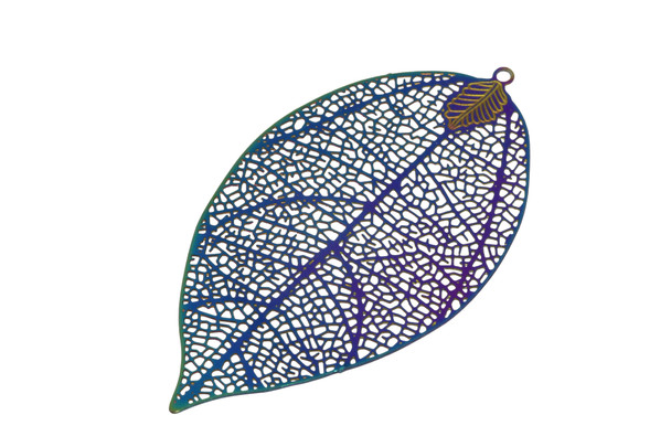 Stainless Steel 60x33mm Multi-Color Etched Leaf