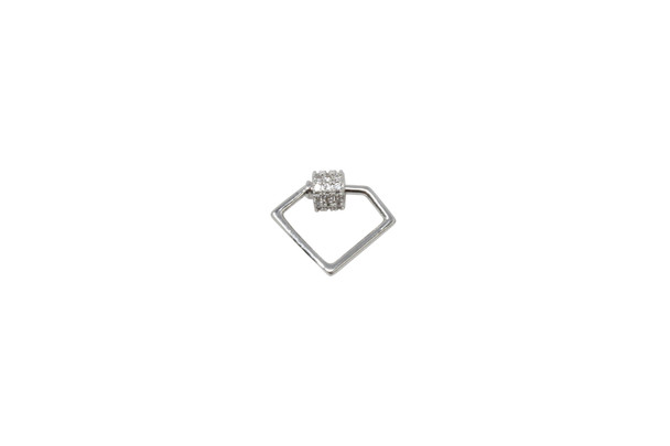 Silver Plated Micro Pave 15x13mm Mini Diamond Point Carabiner Clasp