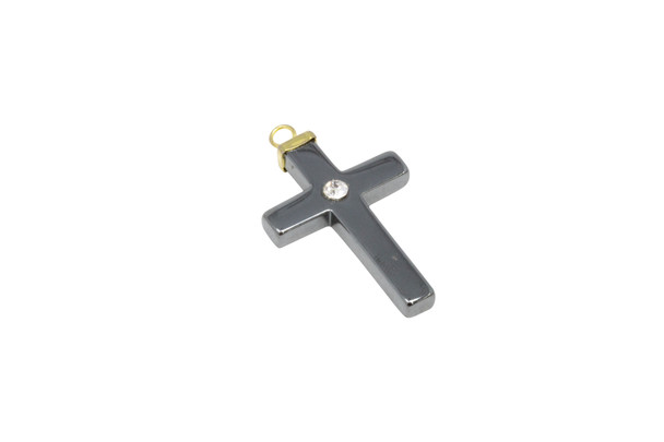 Hematite Rhodium Plated Cross CZ 22x39mm Cross