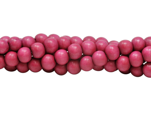 Dyed Fuchsia Pink Wood Polished 8mm Round