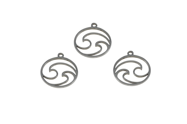 Stainless Steel 17mm Lazer Cut Wave Charm