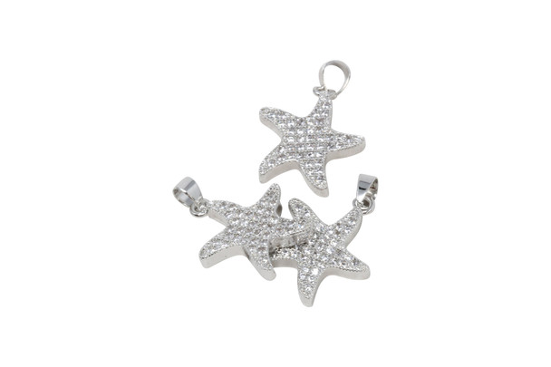 Silver Plated Micro Pave 17mm Starfish Charm