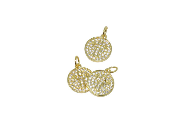 Gold Plated Micro Pave 11mm Coin with Cross Charm