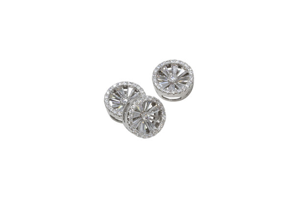 Silver Plated Micro Pave 12mm Wheel Bead