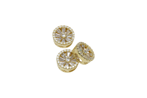 Gold Plated Micro Pave 12mm Wheel Bead